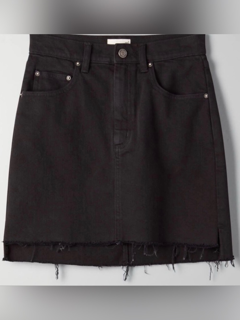 Wilfred Black Frayed Hem Denim Mini Skirt